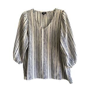 Women’s Bobeau Cream And Navy Long Sleeve Top XL